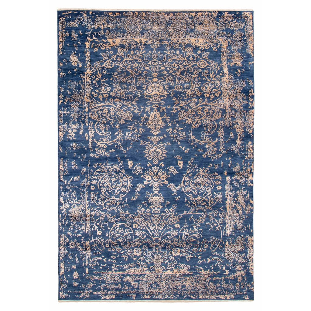 ECARPETGALLERY Hand-knotted Heritage Navy Silk, Wool Rug - 6' x 9' 2"