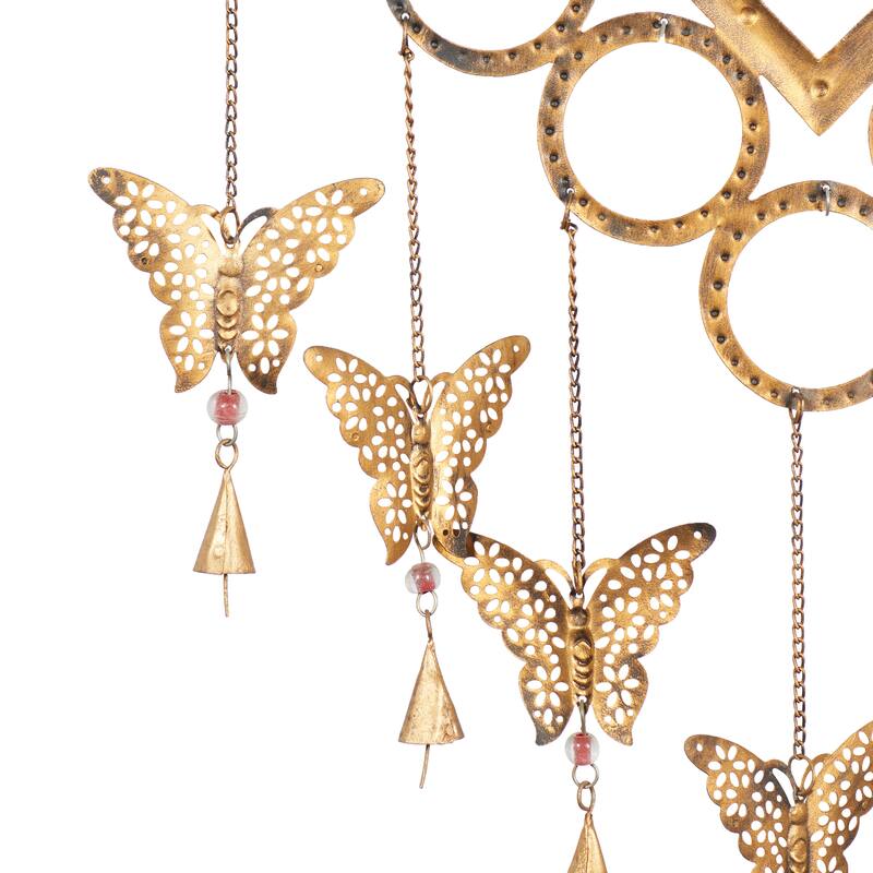Brass Metal Butterfly Windchime with Beads and Cone Bells