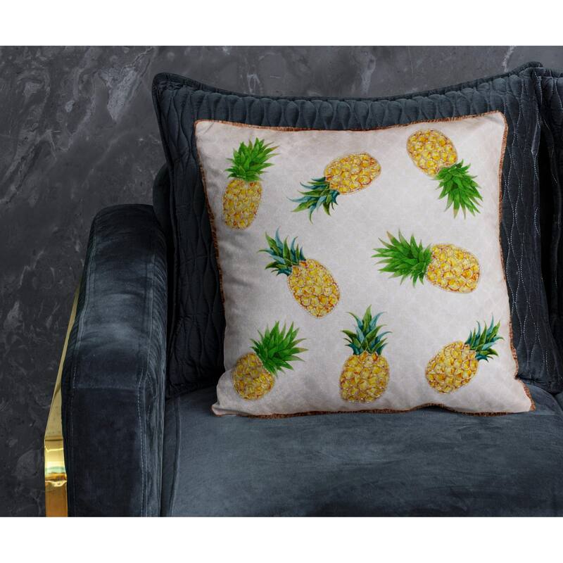 Hand Woven Tropical Pineapple Square Throw Pillow - 20" - Yellow and Green