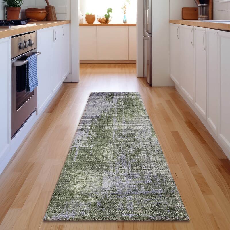 Premium Washable Super Soft Modern Abstract Mayfield Rug - Olive - 2' 3" x 7' 6"