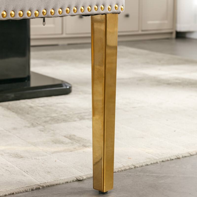 Set of 2 Velvet Dining Chairs with Nailhead Trim and Gold-Plated Legs