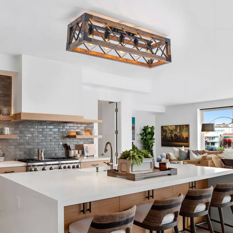 Starsky 5-Light 31.5in. Farmhouse Rectangular Lantern Flush Mount Ceiling Light