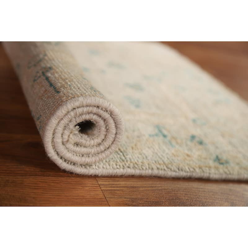 Hand Knotted Oriental 100% Wool Carpet Transitional Floral Green Oushak Area Rug - 2' 9'' X 1' 11''