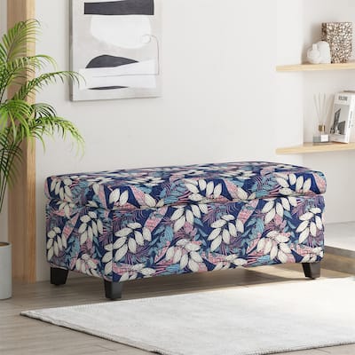 Storage Ottoman with Floral Patterned Fabric and Soft-Close Hinges, Multi-Functional Footrest & Seat