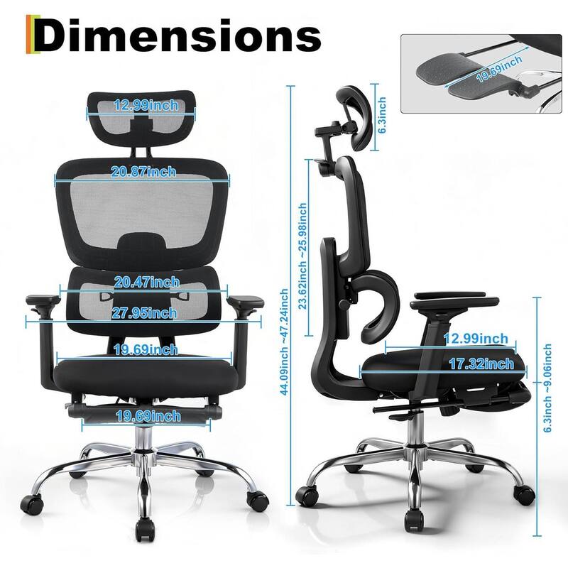 Ergonomic Mesh Adjustable Lumbar Office Chair, Swivel Rolling Computer Seating