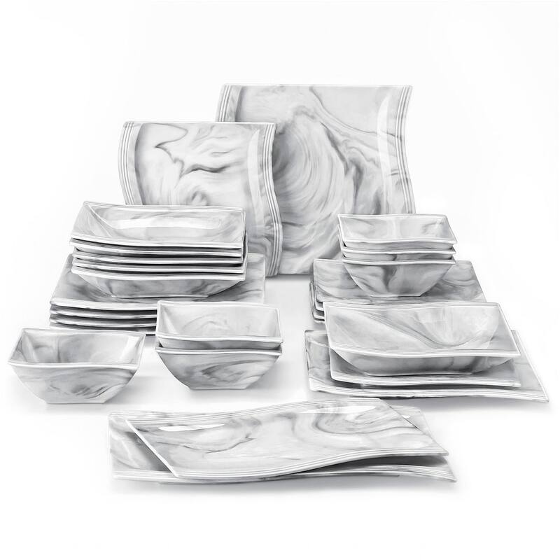 MALACASA Flora Wavy Modern Porcelain Dinnerware Set (Service for 6) - Grey - 18 Piece