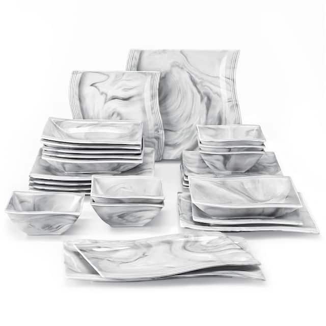 MALACASA Flora Wavy Modern Porcelain Dinnerware Set (Service for 6) - Grey - 26 Piece