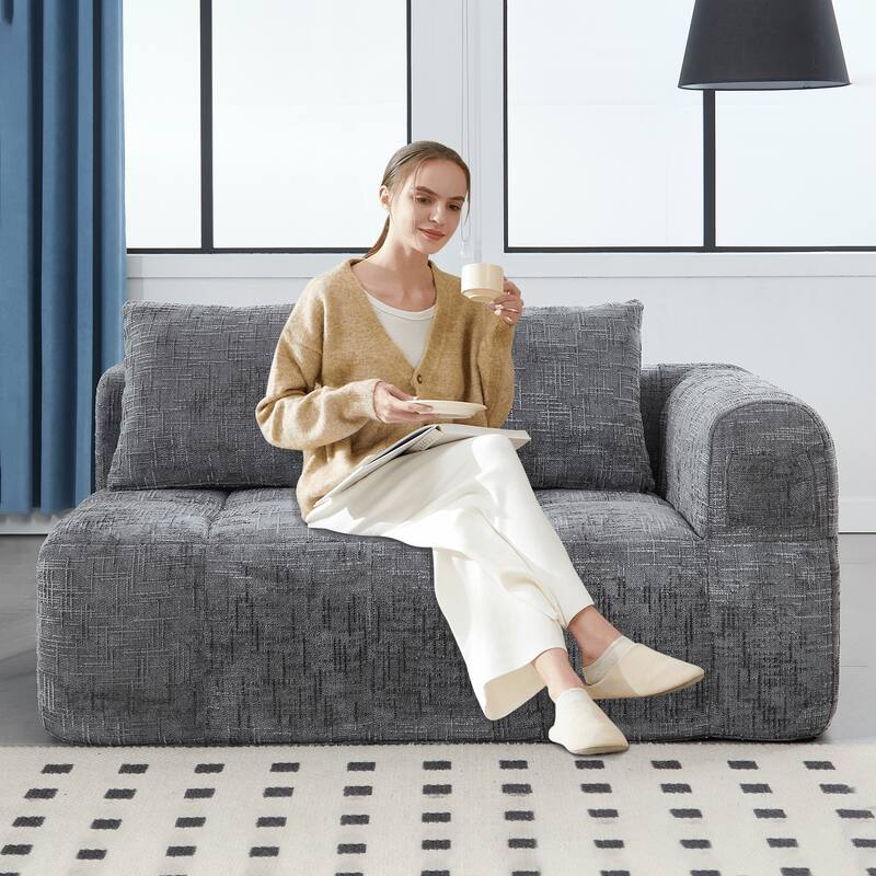 Chenille Loveseat Sofa, Minimalist Modular Sleeper for Living RoomS