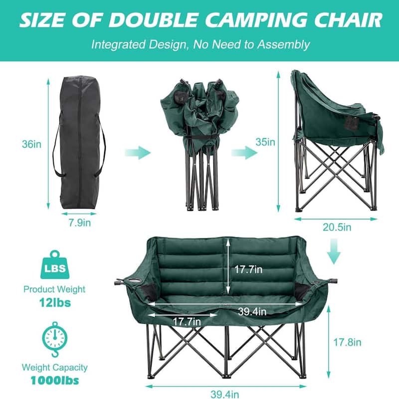 DoCred Oversized 2 Person Folding Fully Padded Camping Chair