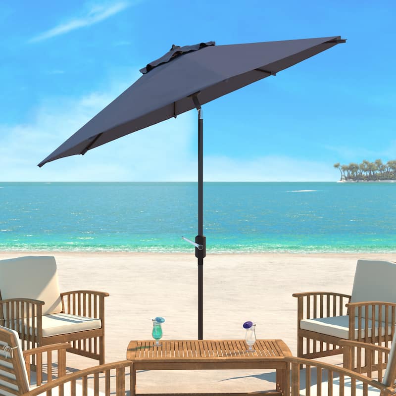 SAFAVIEH Rieta Aluminum Tilt And Crank 9-Foot Patio Umbrella, Base Not Included - Grey