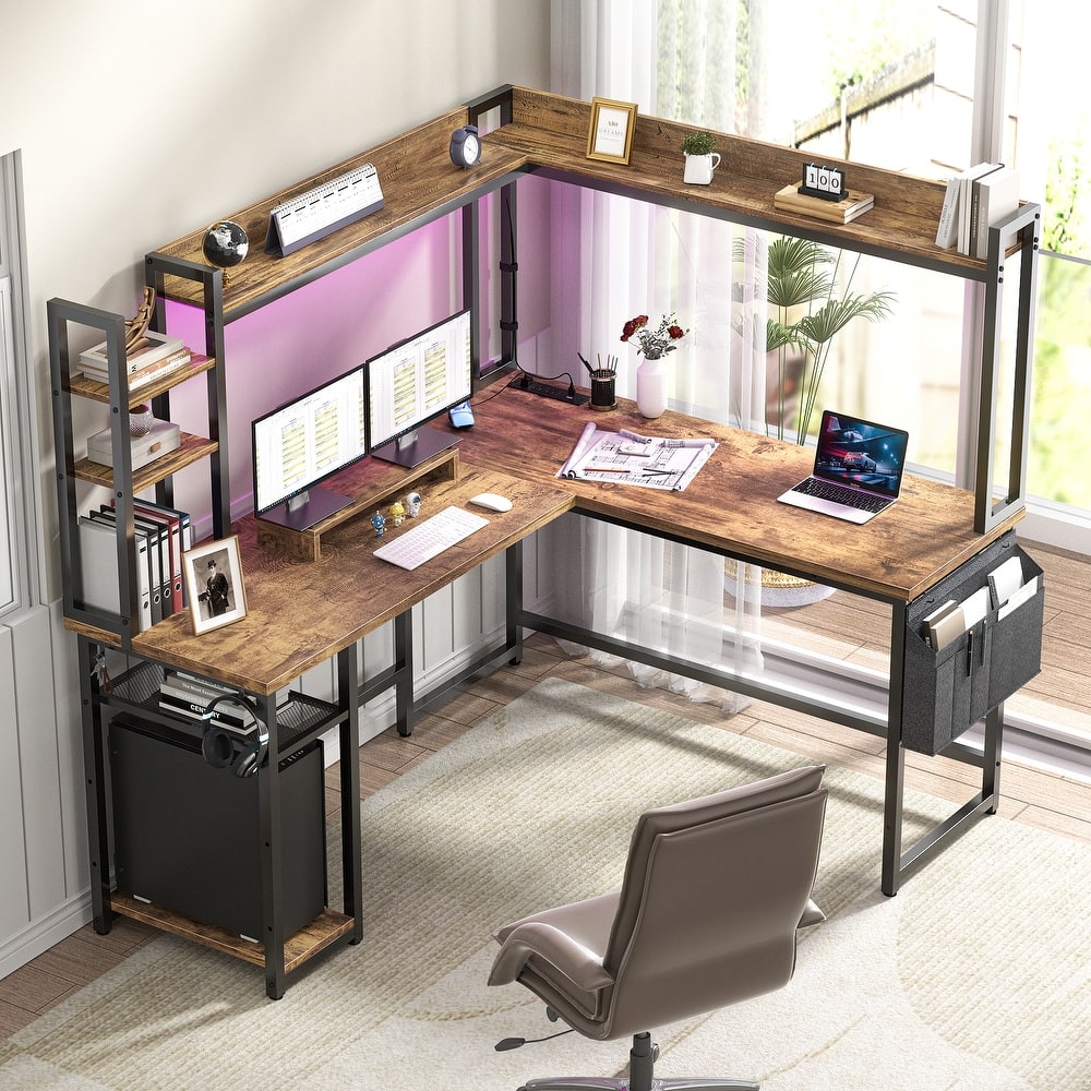 L Shaped Desk with Full Hutch and Power Hub, Corner Desk Computer Desk Office Writing Desk