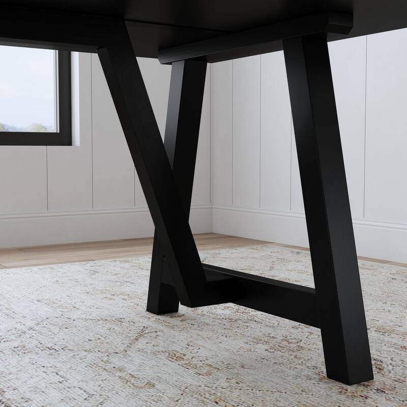 Trestle Black Wood Dining Table with 2 Benches