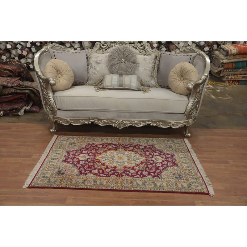 Hand Knotted Oriental 100% Wool Carpet Traditional Floral Red Sumak Area Rug - 5' 0'' X 3' 5''