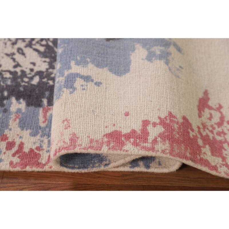 Nature Print Ivory Abstract Modern Area Rug Handmade Wool Carpet - 5'3" x 6'7"