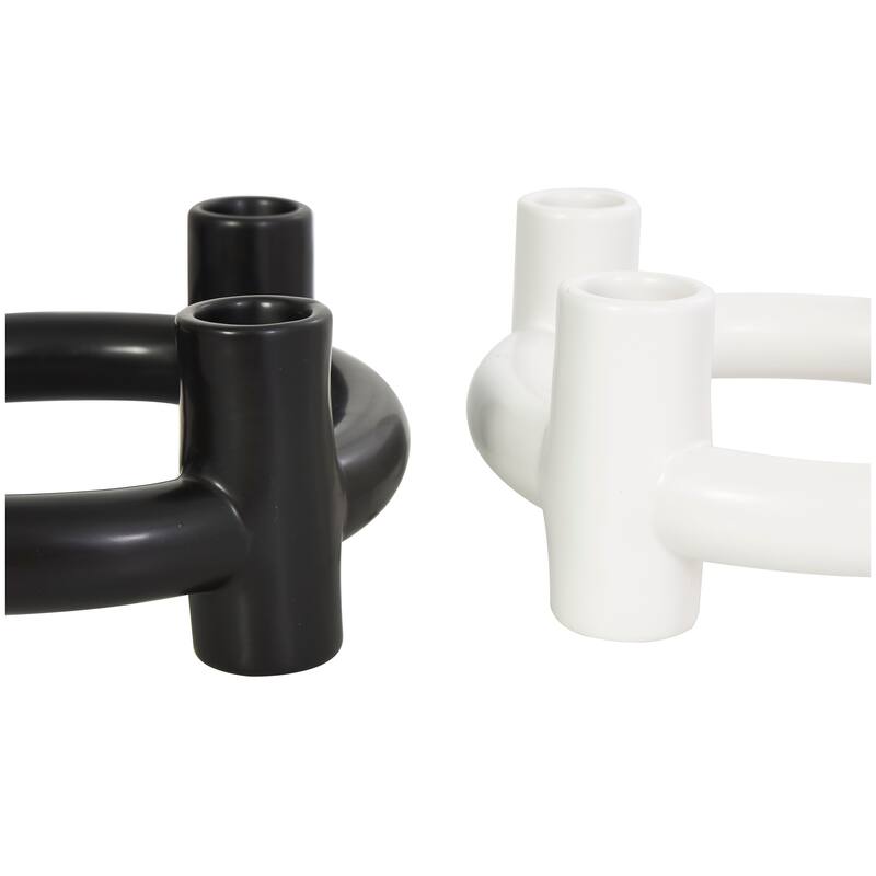 CosmoLiving by Cosmopolitan Black Ceramic Circle Geometric Candle Holder (Set of 2)