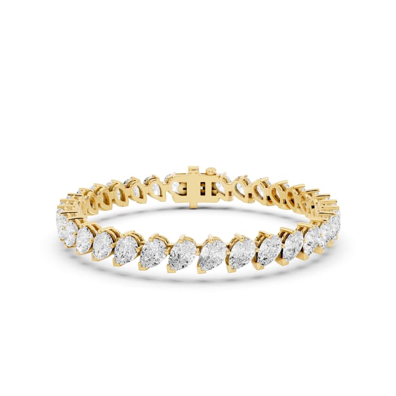 Auriya 14K Gold Lab Grown Pear-shaped Tennis Bracelet 11ct. tw. (F-G VS) - N/A - Yellow