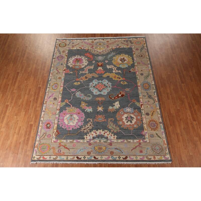 Gray Oushak Area Rug Hand-Knotted Wool Carpet - 8'10"x 11'8"
