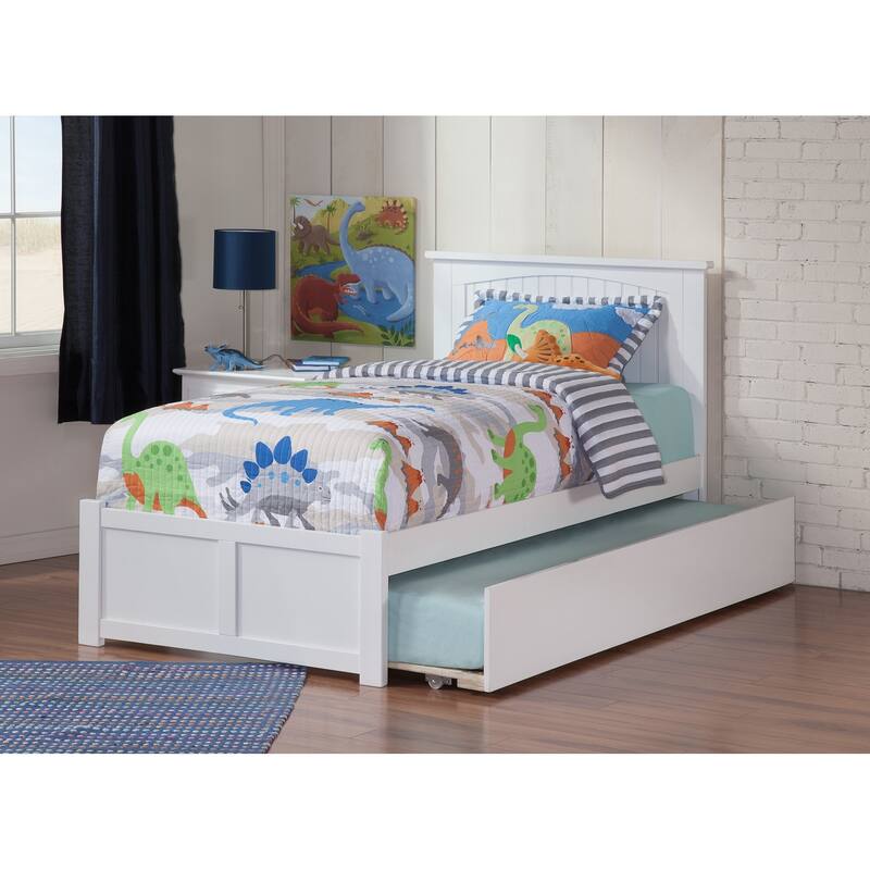 Classic Platform Bed with Trundle - Twin Size, Solid Wood Frame, White Finish, Full Size Bed Frame