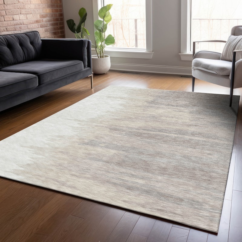 Machine Washable Indoor/ Outdoor Brushstrokes Ombre Chantille Rug - Ivory - 3' x 5'