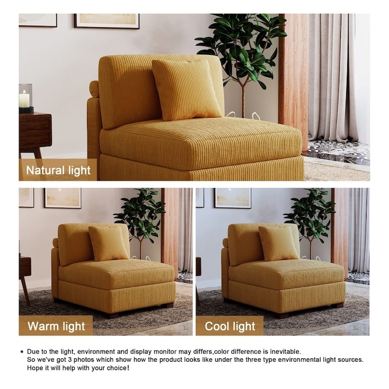Modern L-Shaped Corduroy Modular Sectional Couch Sofa with Pillows