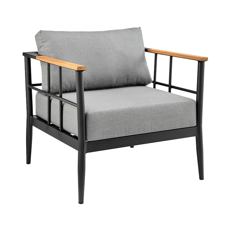 Veyda Black Aluminum and Teak Wood Outdoor Chair with Cushions