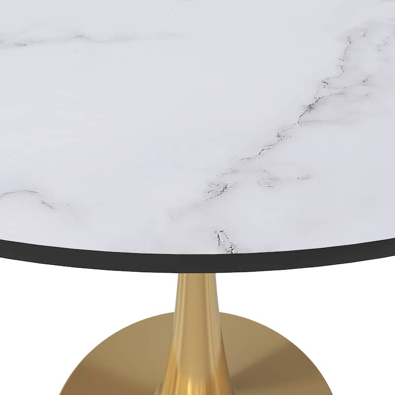 Bristol 31-inch Round Dining Table, Gold Pedestal Base Kitchen Table, Easy-Clean Scratch Resistant Surface, Floor Protectors