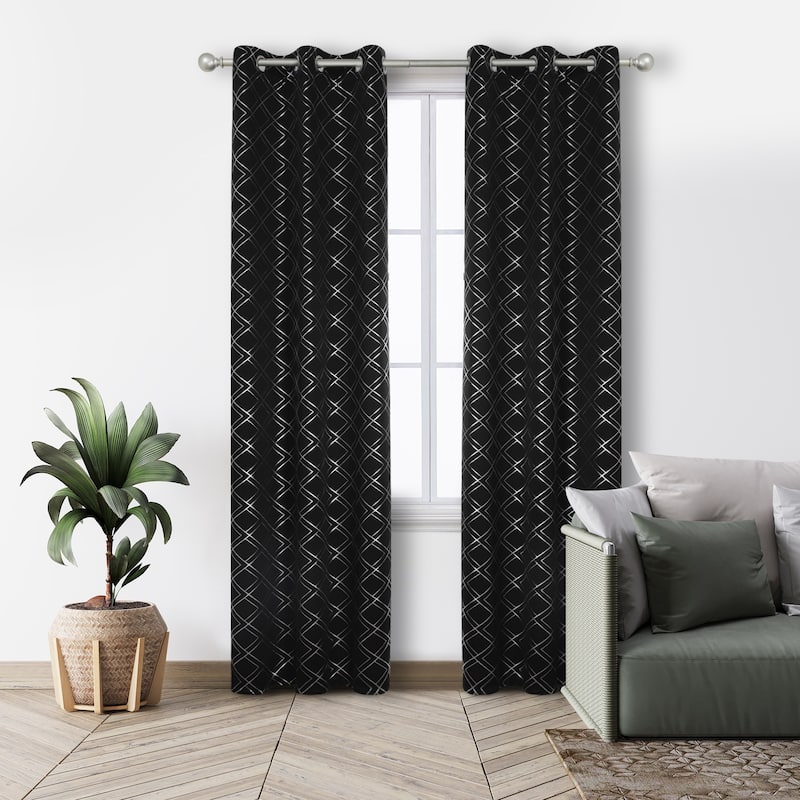 Deconovo Silver Geometric Curtain Panel Pair(2 Panel) - 42W x 45L Inch - Black