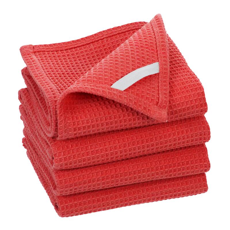 Fabstyles Broadway Waffle Cotton Kitchen Towels - 18x28 - Set of 4 - Red