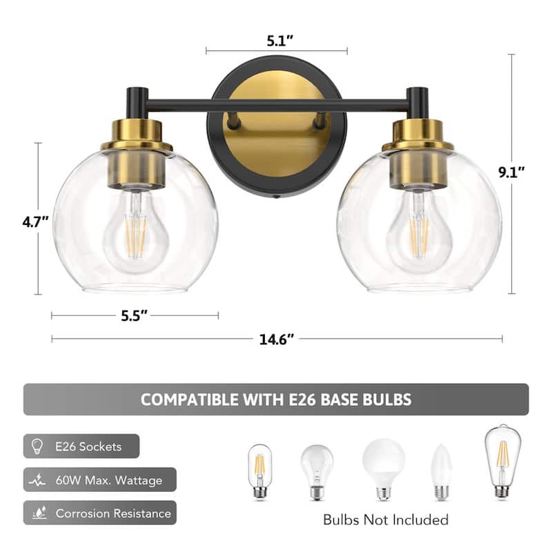 Dimmable Bathroom Vanity Light Globe Glass Shades