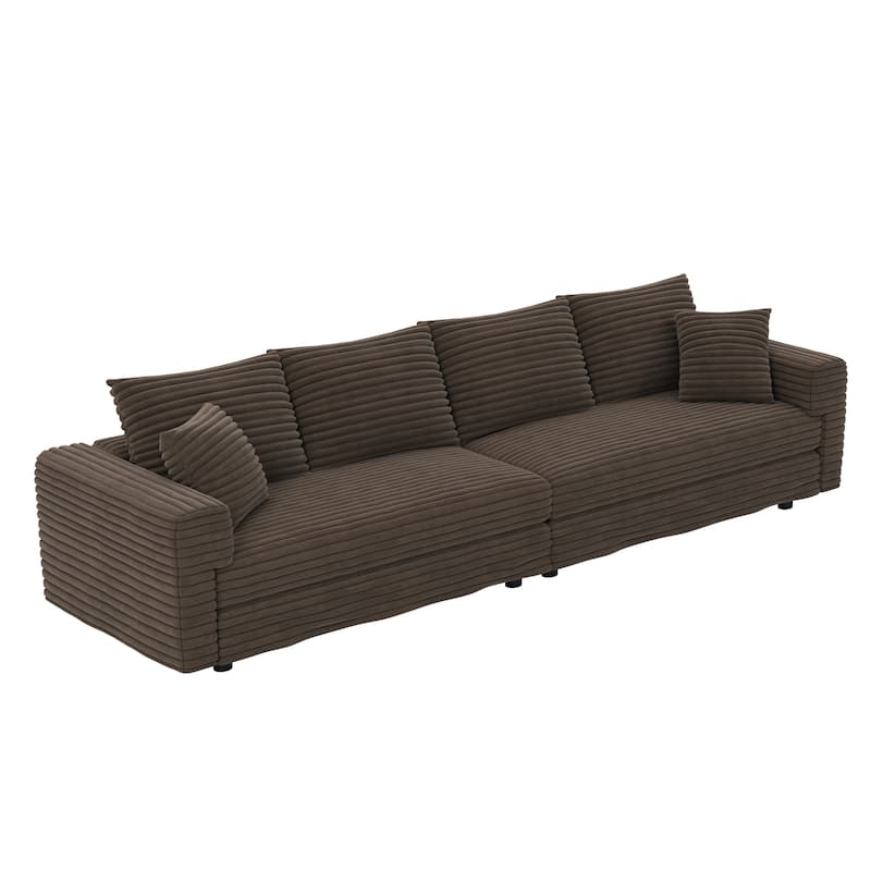102.4" Corduroy Couch with Ottomans, 4 Seat Convertible Modular Sectional Sofa, Upholstered Couches with Pillows for Living Room