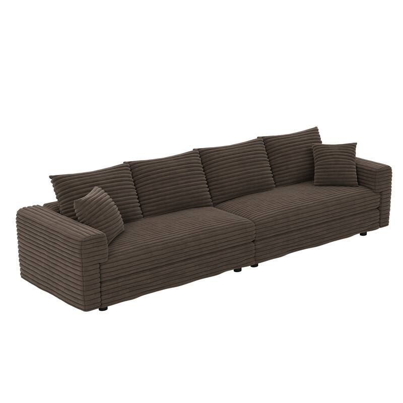 Sectional Couch with 3 Ottoman, 102.4" Corduroy Deep Seat Couches with Pillows, Convertible Sofa Lounge Chair for Living Room