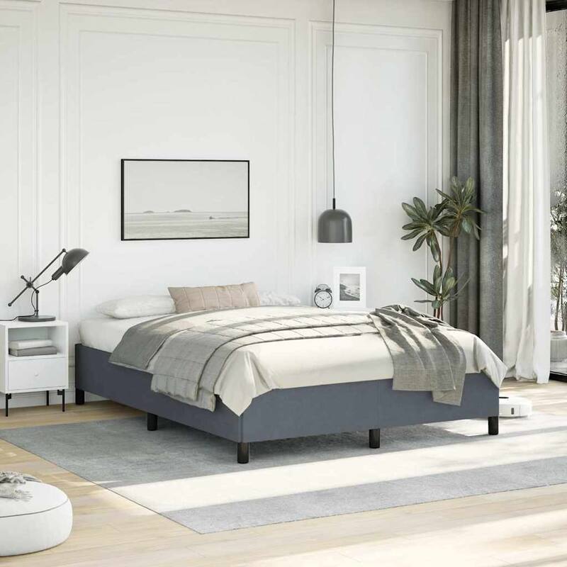 vidaXL Bed Frame, Velvet, No Mattress - Dark gray - Queen