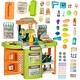 preview thumbnail 1 of 3, 58Pcs Grocery Store Pretend Play Kids Trolley with Cash Register Stand, Foldable Play Store for Ages 3-6 Years Old Kitchens