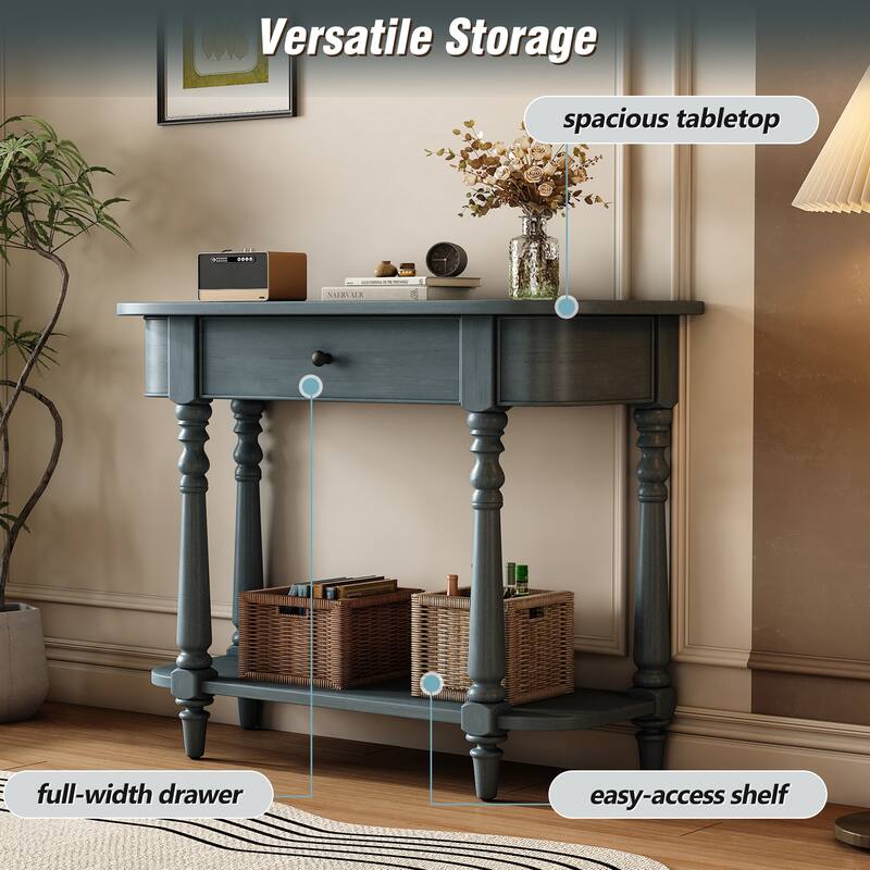 36 Inch Wood Console Table with Drawer and Shelf for Entryway