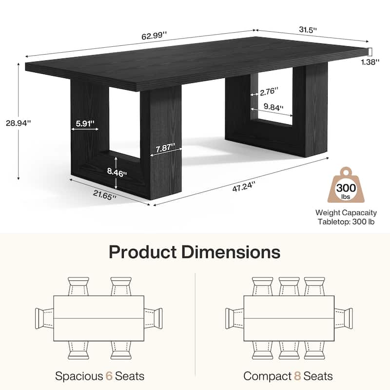 Dining Table for 6 People, 63'' Rectangular Kitchen Table with Strong Geometric Legs