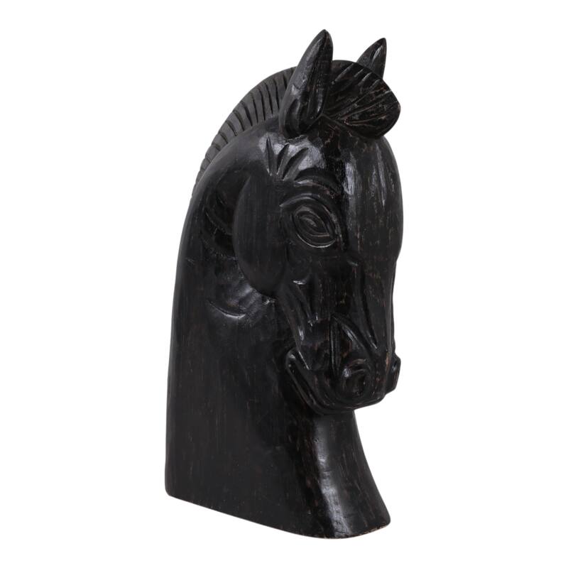 Mango Wood Trojan Horse Head Sculpture Rustic Finish - 16" Black - 9.5" x 4" x 16"