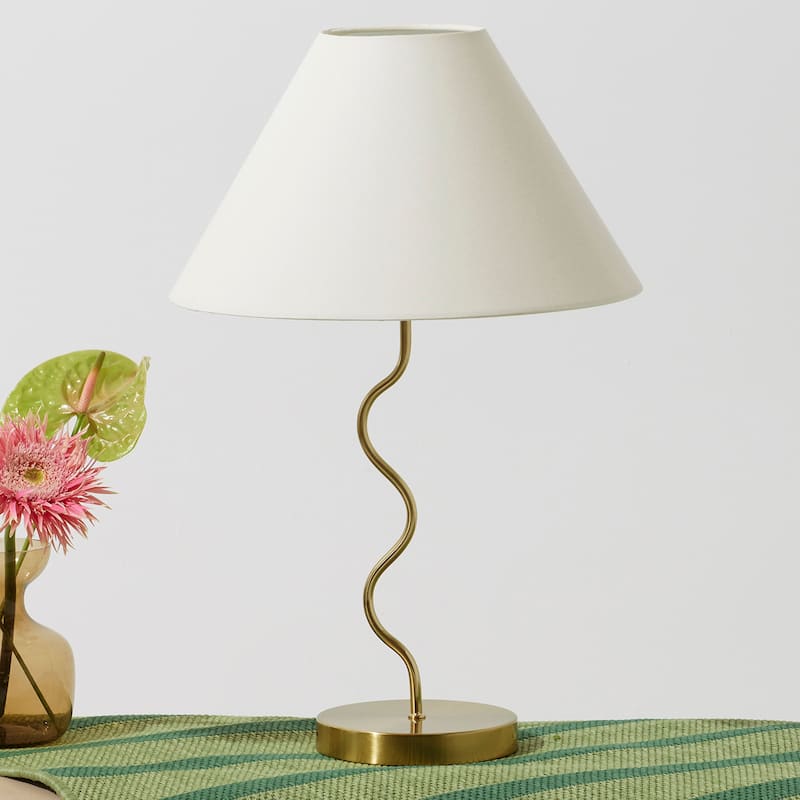 Brightech Squiggle Table 22" Antique Brass Traditional Super Bright LED Contemporary Table Lamp with Ivory Fabric Empire Shade