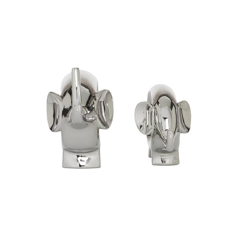 Porcelain Ceramic Elephant Decorative Sculpture - Set of 2 Silver - Roche River Decor