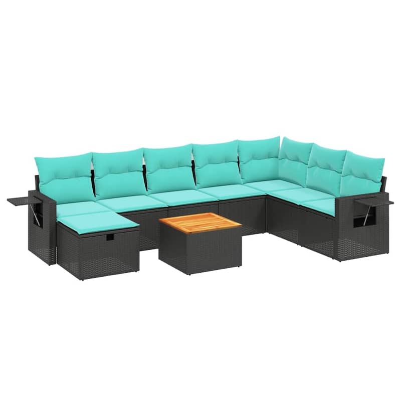 vidaXL Patio Sofa Set with Cushions Outdoor Furniture 9 Piece Poly Rattan - 24.4" x 24.4" x 27.2"