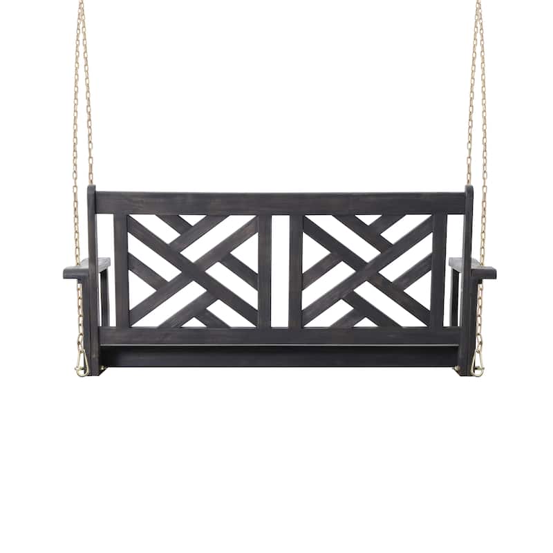 Alejandro Acacia Wood Porch Swing - 49" Dark Grey Outdoor Swing with 800lb Capacity