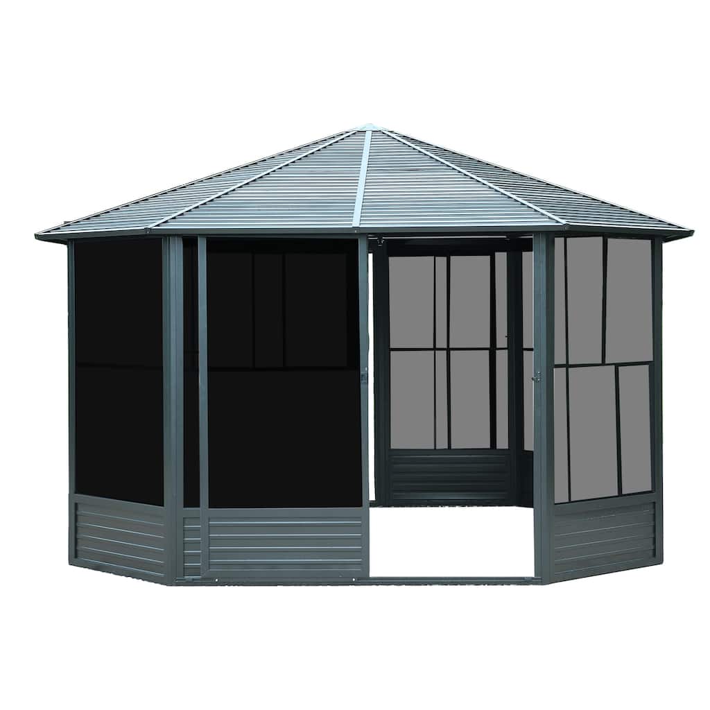 GDFStudio - Harper 13'x13' Octagonal Sunroom Solarium with Lockable Sliding Door and Moveable PC Screens