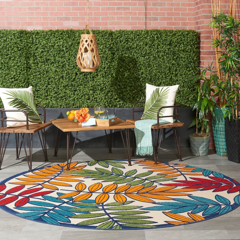 Nourison Aloha Leaf Print Vibrant Indoor/Outdoor Area Rug - 7'10" Round - Multi