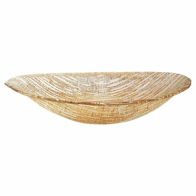 Secret Treasure Gold Accent Handcrafted Glass 15" X 9" Oval Salad or Centerpiece Bowl