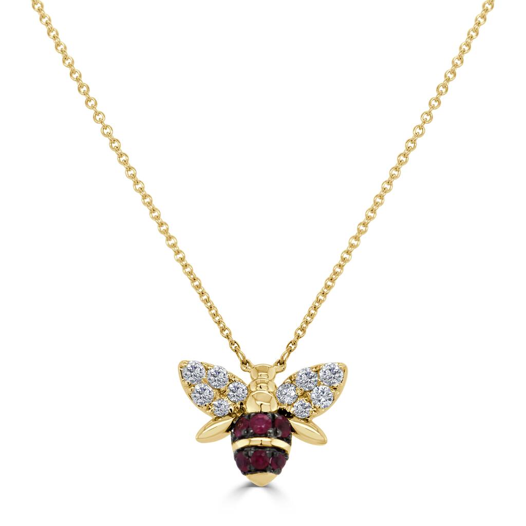 Joelle Collection Ruby & Diamond Bee Necklace 14K Gold
