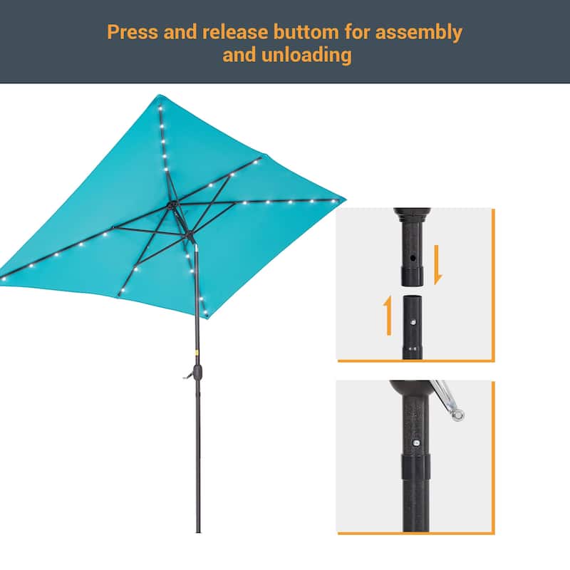 BONOSUKI Outdoor 10 x 6.5ft LED Rectangula Umbrella Patio Market Table Umbrella Aluminium/Steel with Tilt