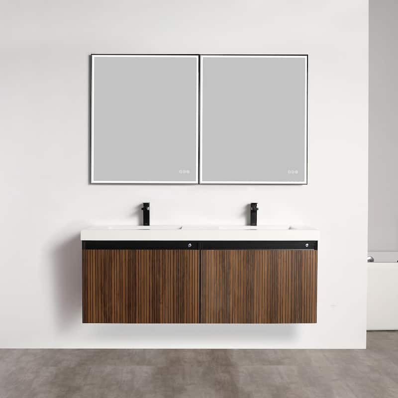 Blossom Lille Brown Walnut Floating Vanity with LED & Acrylic Sink - 60 Inches