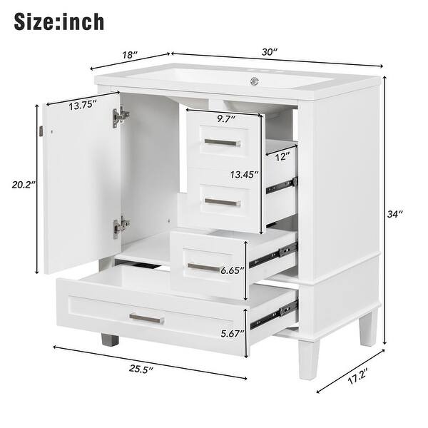 Solid Wood Frame 30" Bathroom Vanity With Sink Top, Bathroom Vanity Cabinet - Bed Bath & Beyond - 39476529
