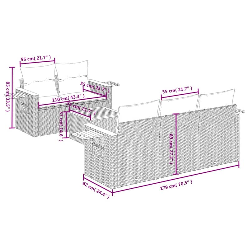 vidaXL Garden Sofa Set Black PE rattan Large Modular Garden Sofa Set - 21.7 x 21.7 x 14.6 in