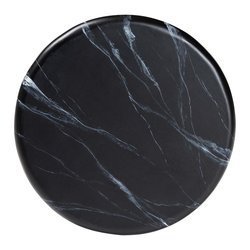 Aponi Marbled Resin End Table - Sculptural Side Table with Round Top and Pedestal Base, Modern Contemporary Statement Furniture