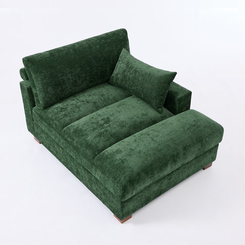 Mid-Century Chenille Adjustable Headrest Chaise Lounge Sofa